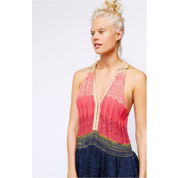 Free People Tops - Free People Peplum Polo Indigo Red